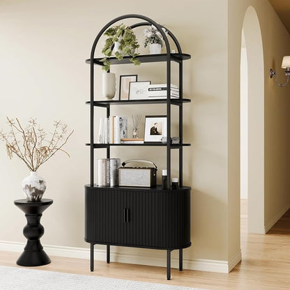BREEZEHEAT 71" Tall Fluted Arched Bookshelf, Modern Bookshelf by BREEZEHEAT
