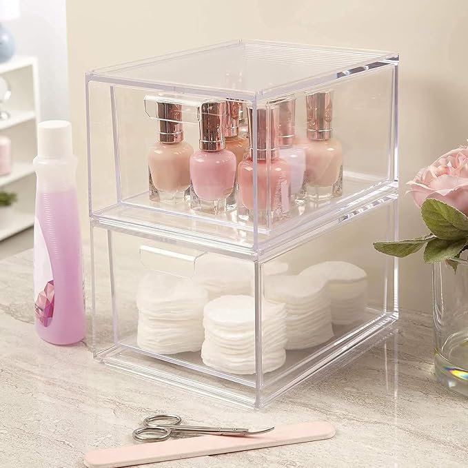 Clear Stackable Storage Drawers, 2 Pack Acrylic Drawers Desk Organizers Makeup - Image 9