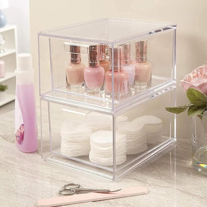 Clear Stackable Storage Drawers, 2 Pack Acrylic Drawers Desk Organizers Makeup - Image 9