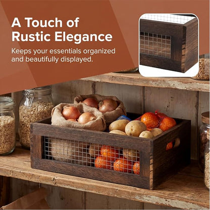 Dicunoy Set of 2 Rustic Nesting Boxes, Wooden Organizer Crates Basket, Small - Image 9