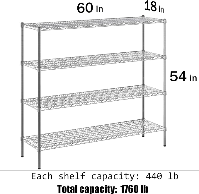 18" Deep x 60" Wide x 54" Height Wire Shelving Kit | 4-Tier | NSF Commercial - Image 3