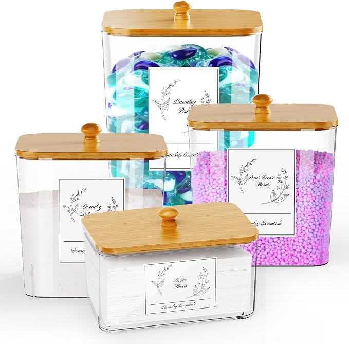 4 Pack Clear Laundry Pods Container & Dryer Sheet Holder, Plastic Square by COAZEX