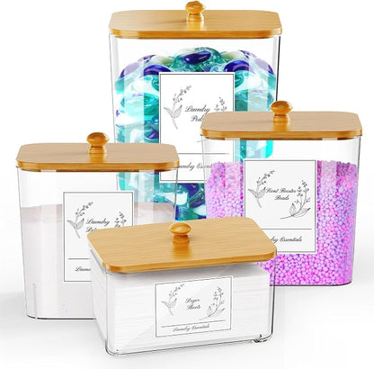 4 Pack Clear Laundry Pods Container & Dryer Sheet Holder, Plastic Square by COAZEX