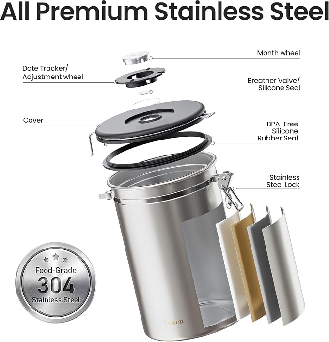Veken Coffee Canister, 39OZ Large, Airtight Stainless Steel Food Storage - Image 5