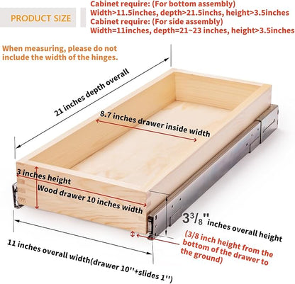 Mulush 10”W x 21”D x 3”H Soft Close Slide Out Wood Drawer Organizer - Image 2