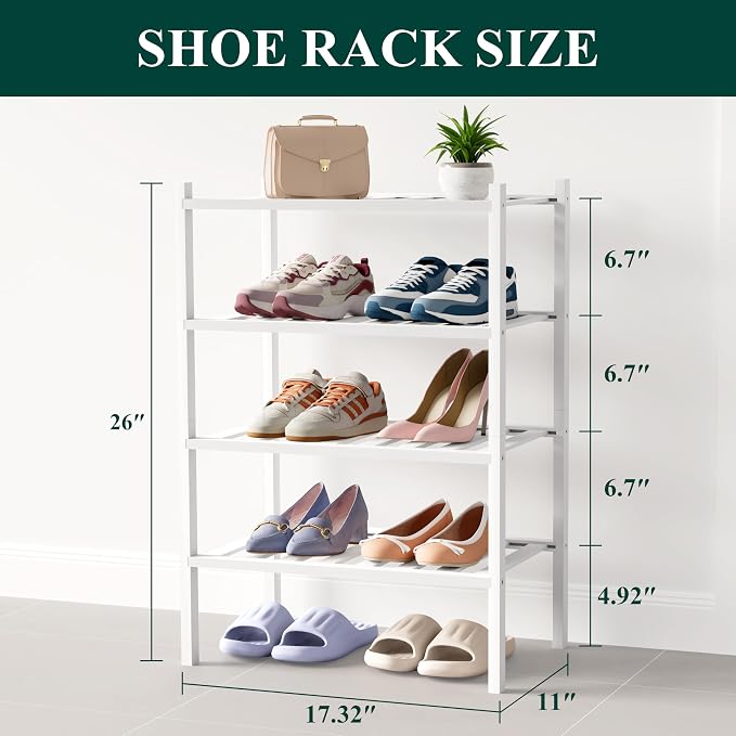 Smiry Bamboo Shoe Rack for Closet, 4 Tier Small Wooden Stackable Shoe Organizer - Image 2