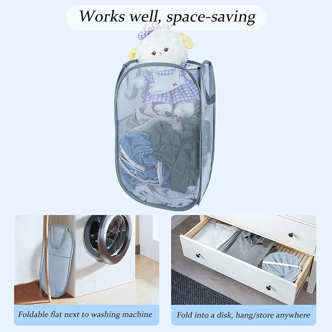 Upgraded 100L Extra Large Collapsible Laundry Hampers. Pop Up Laundry Basket - Image 5