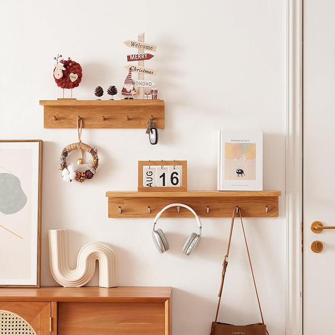 Oak Wood Coat Rack Wall Mount - Image 4