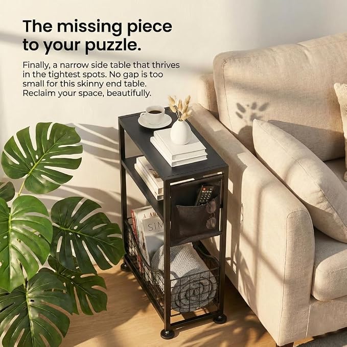 Skinny Side Table with Storage, 3 Tier Slim Side Tables - Image 6