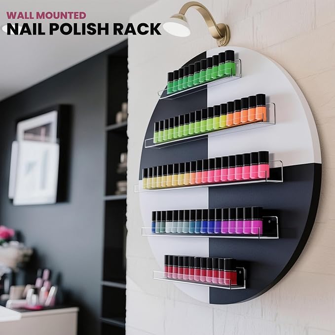 Wall Mount Nail Polish Organizer, Wood Nail Polish Rack w/Acrylic Barrier - Image 2