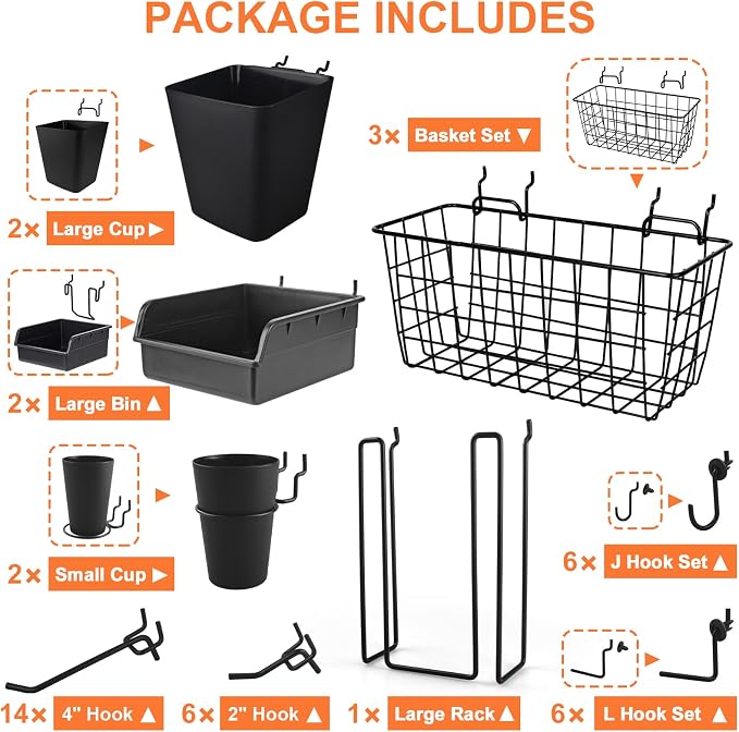 Pegboard Basket Organizers, Peg Board Large Baskets Hooks Bins Cups Tool - Image 2