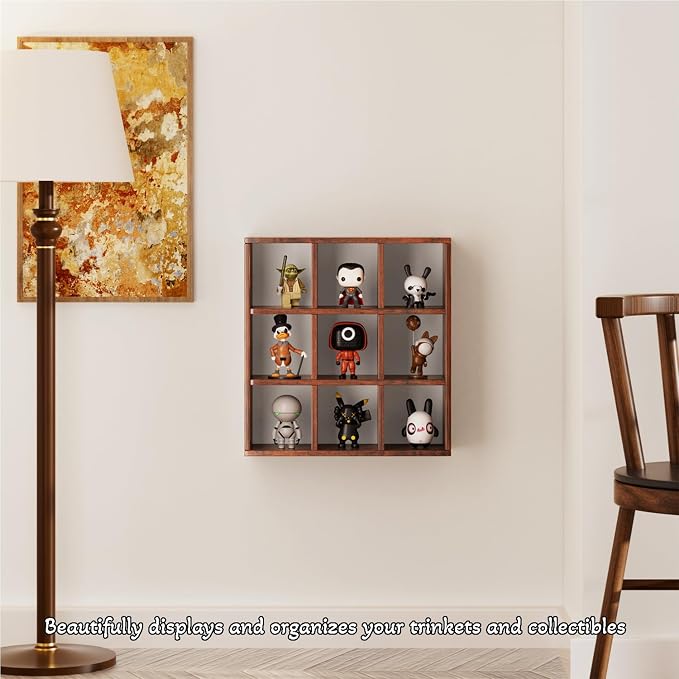 Helsin 9 Grid Vintage Coffee Mug Display Rack, 16inch Wall Mounted Wooden Curio - Image 4