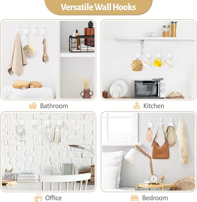 VIS'V 3 Prong Coat Hooks Wall Mount, Metal Self Adhesive Entryway Wall Hooks - Image 7