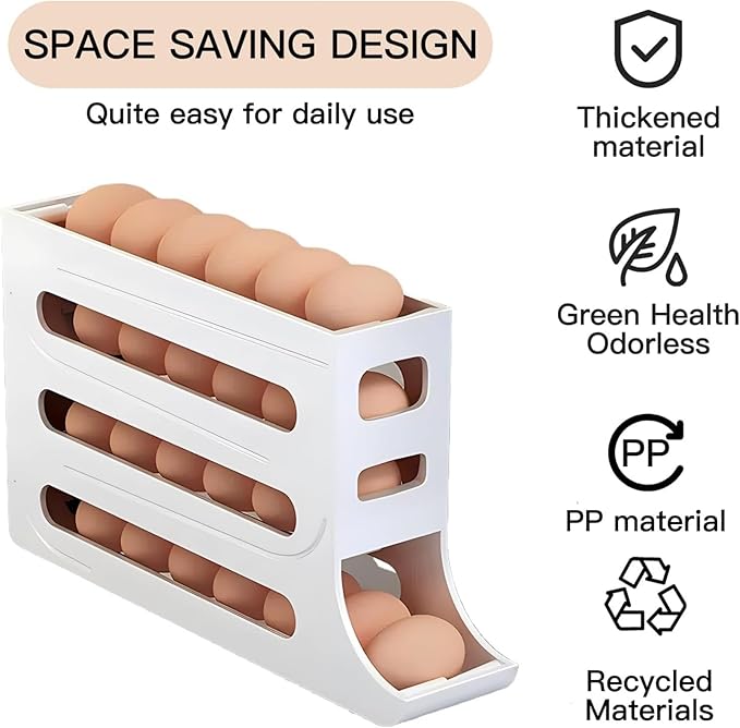 24 Eggs Egg Holder for Fridge, 4 Tiers Egg Container, Auto Rolling Egg - Image 3