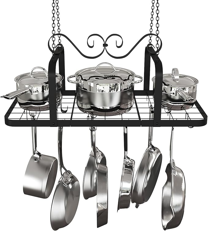 33” Black Pot Rack Hanging, Heavy Duty Metal Ceiling Pot Rack by TICKCACY-EnrichYourLife