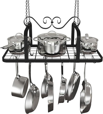 33” Black Pot Rack Hanging, Heavy Duty Metal Ceiling Pot Rack by TICKCACY-EnrichYourLife