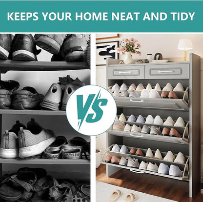 Shoe Cabinet with 3 Large Flip Drawers and 2 Storage Drawers, Narrow Shoe - Image 7