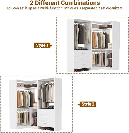 Aheaplus Closet System with 3 Drawers, 2 Hanging Rods & Corner Tower, Corner - Image 3