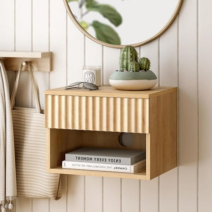 Floating Nightstand with Drawer and Open Shelf, Small Wall Mounted Bedside End - Image 7