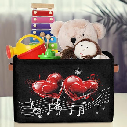 Pardick Hearts Musica Lnotes Basket Storage Bins Large Fabric Toys Storage Cube - Image 3