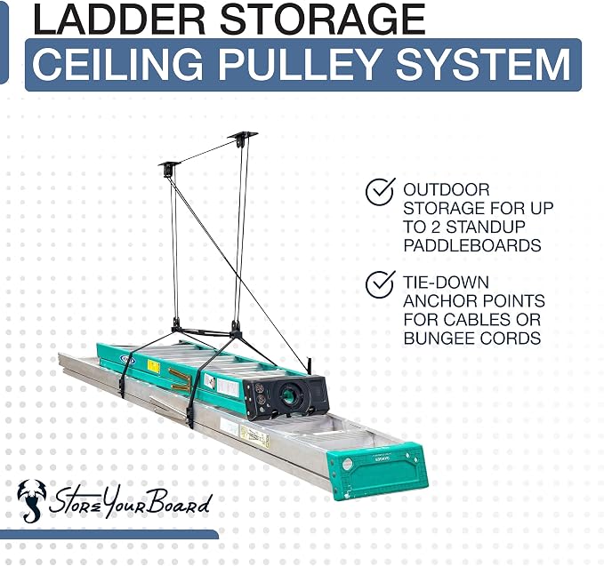 StoreYourBoard Ladder Storage Ceiling Pulley System, Garage Mount Hoist - Image 5