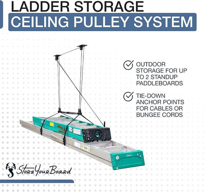 StoreYourBoard Ladder Storage Ceiling Pulley System, Garage Mount Hoist - Image 5