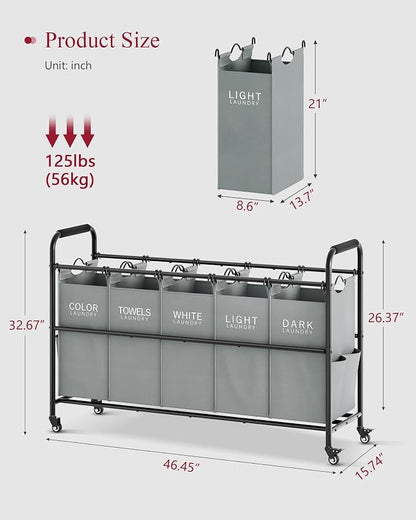 Tajsoon Laundry Sorter, Laundry Hamper 5 Section - Image 4