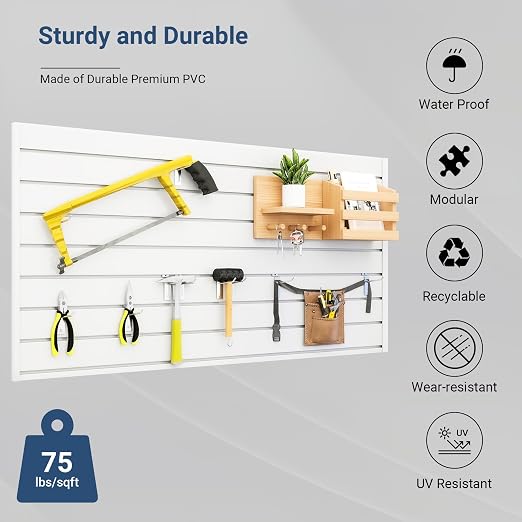 4FT x 2FT Modern White PVC Slatwall Panel, Wall Mounted, 1 Shelf, Garage Storage - Image 3