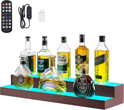 VEVOR LED Lighted Liquor Bottle Display, 2-Tier 30-Inch Whiskey Rack, Support - Image 9