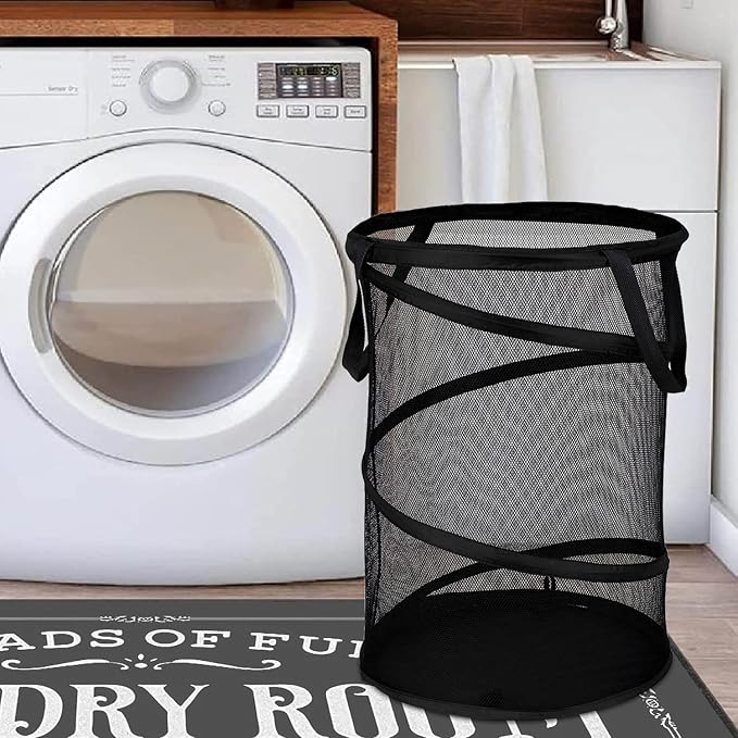 BATTOO Black X-Large Collapsible Laundry Basket Foldable Mesh Pop Up Hamper - Image 5