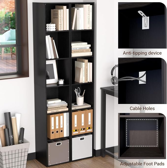 5 Cube Storage Organizer, Narrow Open Shelf Bookcase, Freestanding Low Display - Image 6