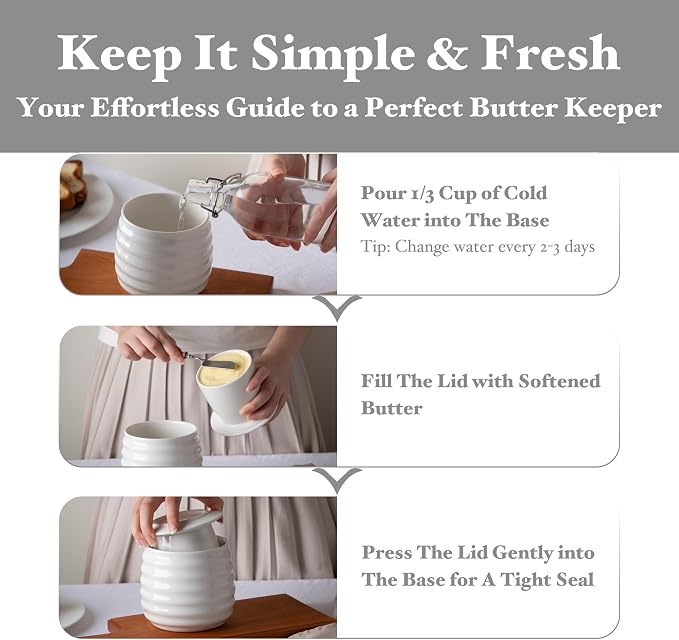 Butter Keeper Crock, 11 oz Large Ceramic Butter Dish - Image 3
