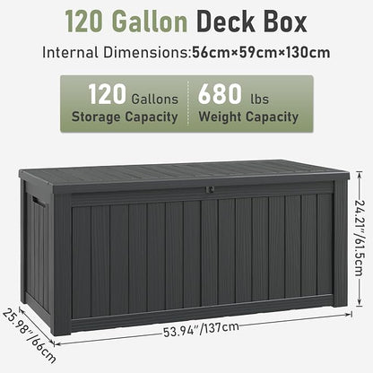 Outdoor Storage Box, 120 Gallon Deck Box, Resin Waterproof Outside Storage Bench - Image 5