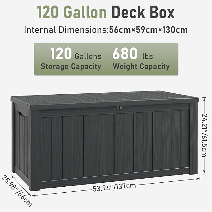 120 Gallon Outdoor Storage Box, Resin Deck Boxes Outdoor Waterproof - Image 8