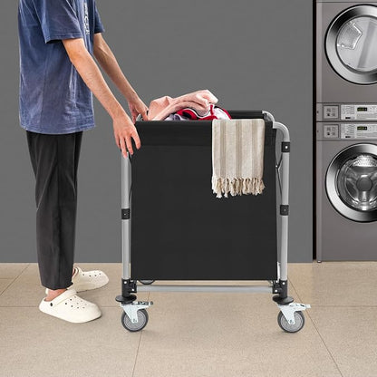 Commercial Laundry Cart with Wheels, Folding Laundry Hamper Cart, Heavy Duty - Image 3