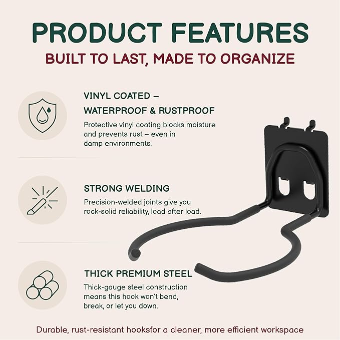 4-Pack Heavy Duty Weed Eater Pegboard Hooks | Leaf Blower Hanger & Vacuum Holder - Image 3