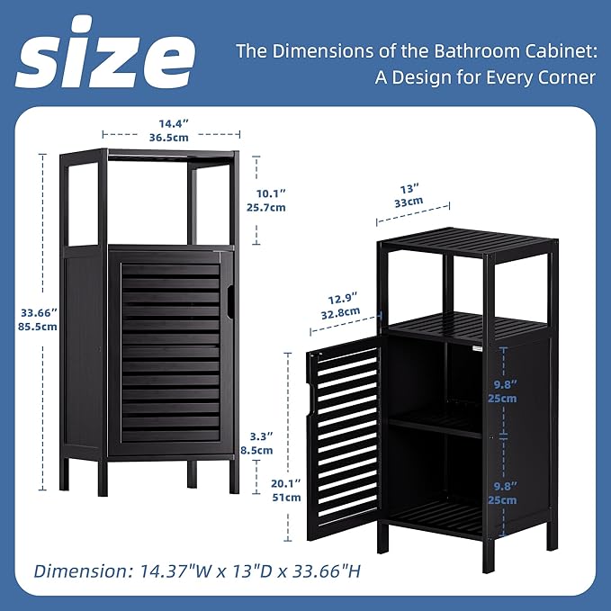 HITNET Bamboo Floor Cabinet, Small Bathroom Cabinet Floor Standing, 4 Tier - Image 3
