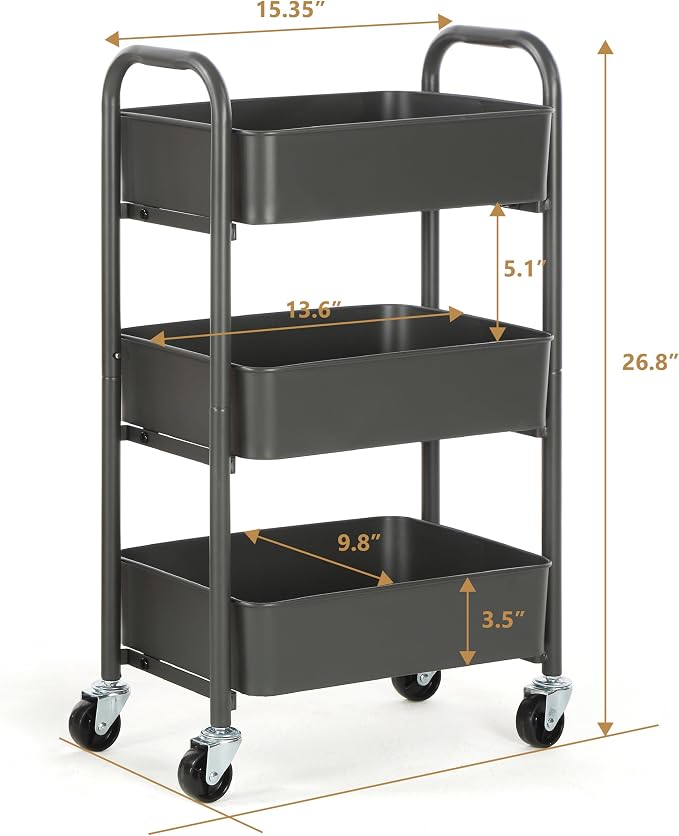 SunnyPoint 3-Tier Delicate Compact Rolling Metal Storage Organizer - Image 3