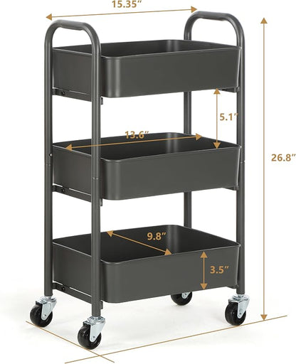 SunnyPoint 3-Tier Delicate Compact Rolling Metal Storage Organizer - Image 3