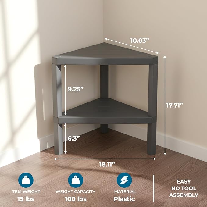 Honey-Can-Do 2-Tier Plastic Corner Storage Shelf, kitchen or office - Image 2