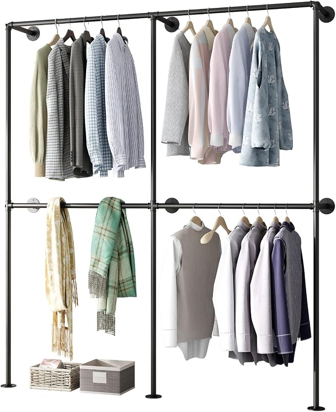 Industrial Pipe Clothing Rack Wall Mounted Garment Rack, Laundry Room - Image 6