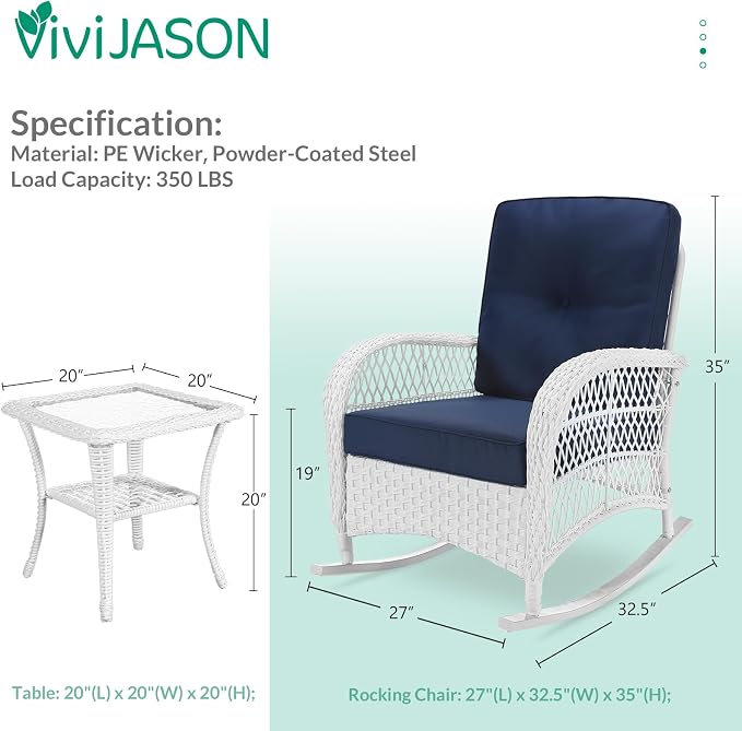 VIVIJASON 3-Piece Outdoor Conversation Bistro Set, Patio Wicker Rocking Chairs - Image 2