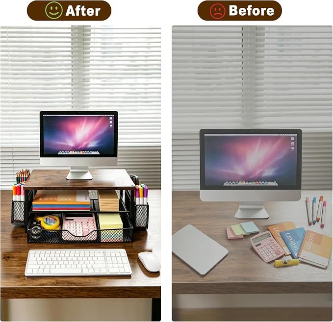 Wooden Monitor Stand Riser 2-Tier Desk Organizer - Image 6