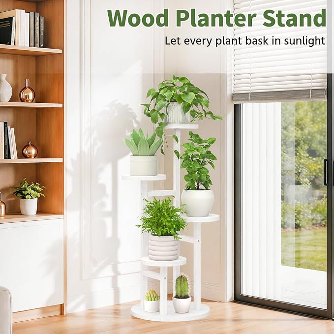 LASZOLA 4 Tiered Wood Plant Stand Indoor Corner, Flower Holder Rack Tall - Image 6