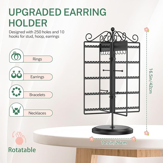 MODOWEY Rotating Jewelry Holder Organizer Stand Earring Display Metal Rack | - Image 2