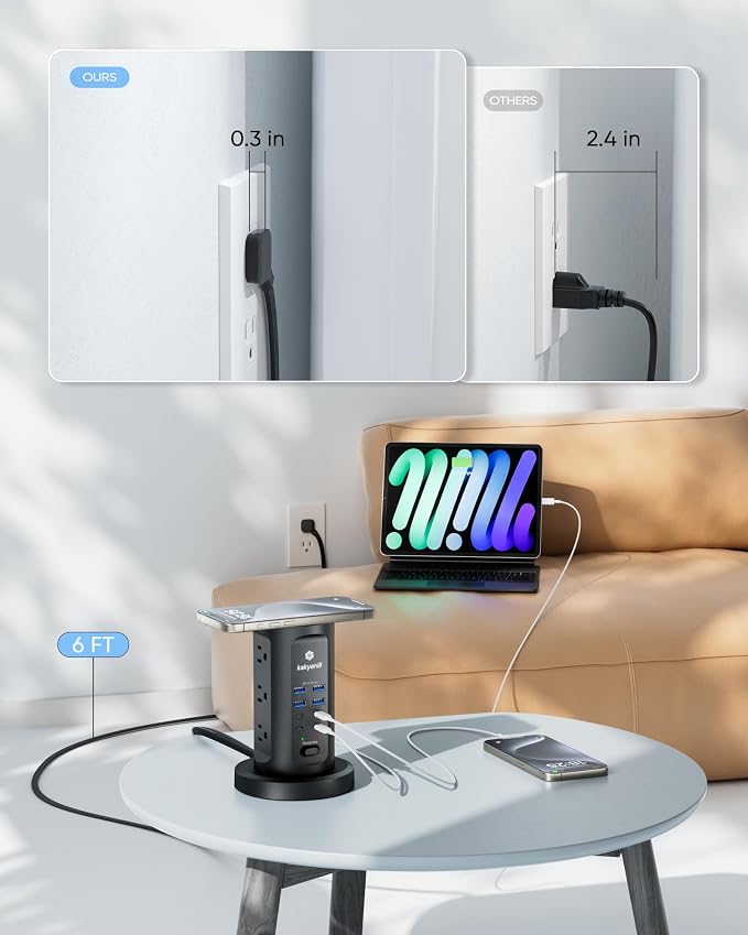 Kakyanill 30W USB Charging Station, Power Strip Tower, 9 AC Outlets - Image 7