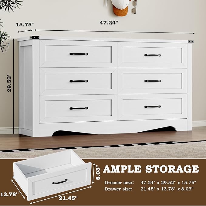 6-Drawer Dresser for Bedroom, Modern Wooden Chest of Drawers - Image 2