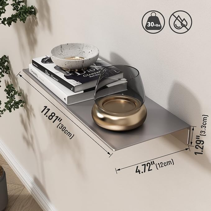 Danpoo 12 inch Gray Metal Wall Shelf Small Floating Shelf - Image 3