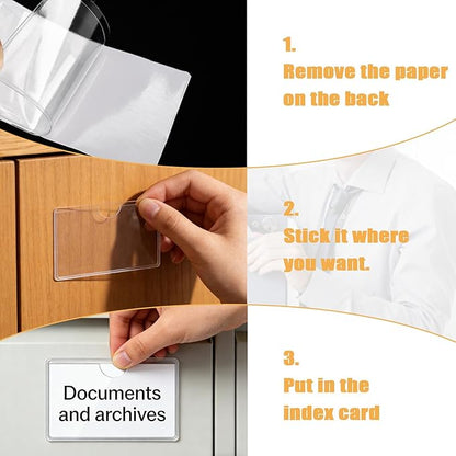 100 Packs Adhesive Label Storage Bin Pockets Clear Plastic Index Card Pockets - Image 5