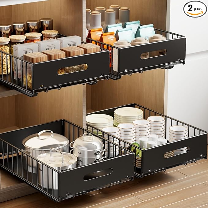 Mustorn 2 Pack Pull Out Cabinet Organizer, Slide Out Drawers by MUSTORN